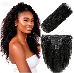 Binf Afro Kinky Clip In Hair Extensions Real Human Hair 4B/4C Curly Clip Ins Seamless Quick Weave Hair Extensions For Women 120g/4.23oz 8pcs/20clips Brazilian Remy Hair Natural Black Color #1B 8-24 Inch