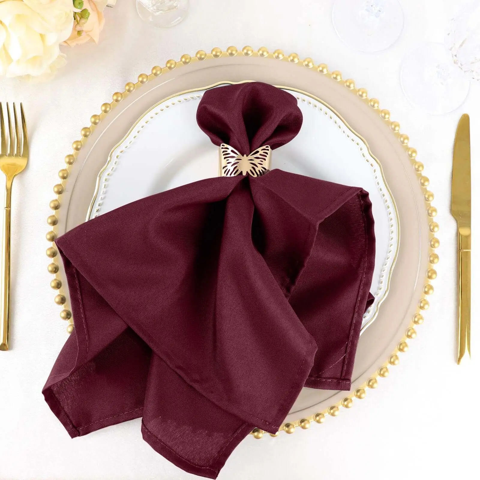 Burgundy 5-Pack Premium Polyester Dinner Napkins (20"x20") - Reusable Washable Multipack Napkins, Durable, Wrinkle-Resistant, for Birthday, Restaurant Tableware Cutlery Accessories, Reusable Washable Napkins