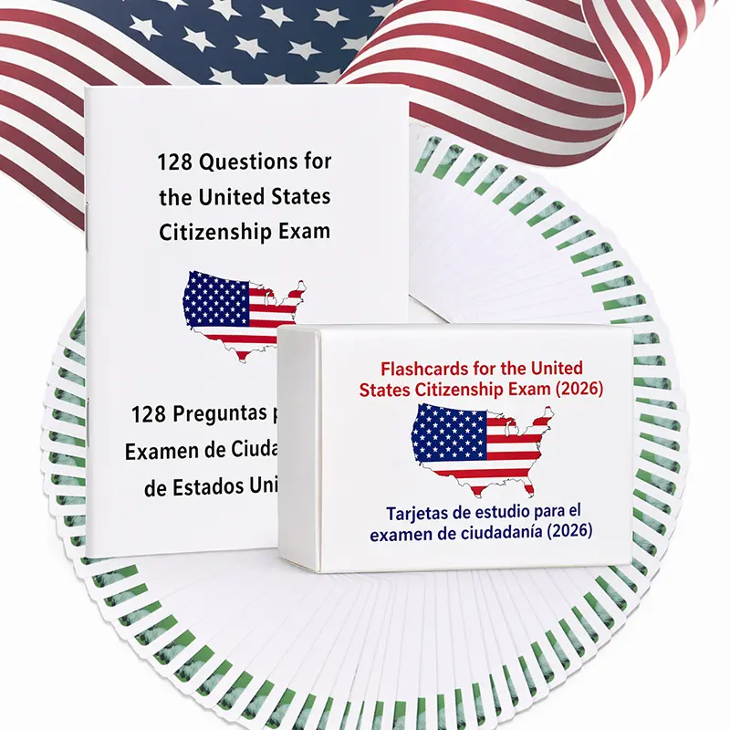 Bilingual Layout US Citizenship Exam Flash Cards 2026 - Dual-Learning Oversized 128 Cards, English-Spanish Naturalization Study Guide with 128 US Civics Questions & Answers, Quiz Format Combo Set with Booklet
