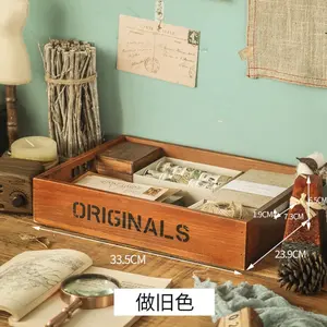 1 Wooden Tray, Rectangular Retro Desktop Storage Box, Office Handbook Tape Rack