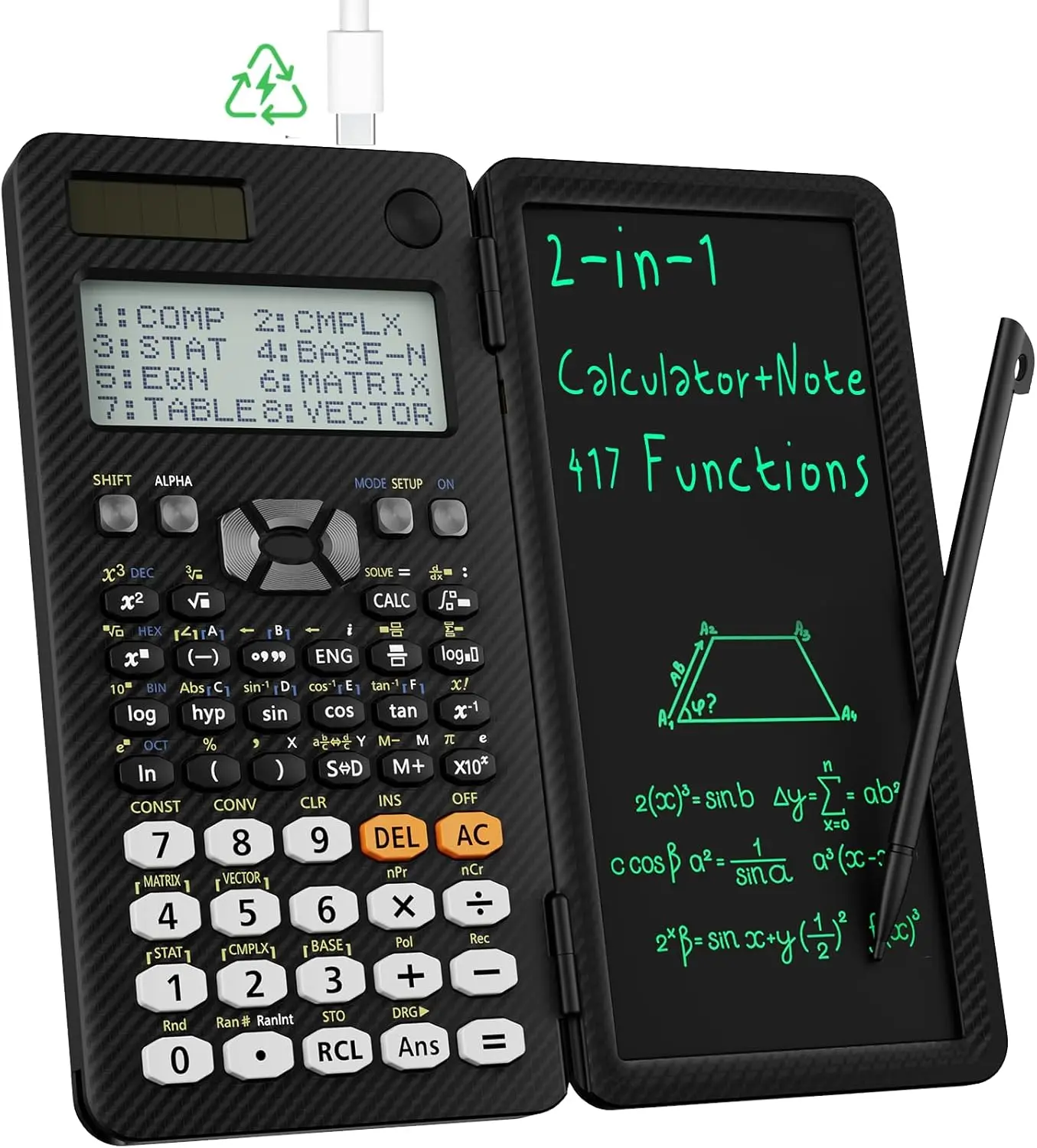 ROATEE 991ES Scientific Calculators, Students Calculators with Notepad Desktop, 4-Line Display Calculator with LCD Writing Tablet, Battery Rechargeable Power Calculator School Supplies