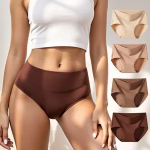 4-PCS S-3XL Women's High Waisted Spandex & Cotton Panties Soft Stretchy Cover Double Layer Crotch Elastic Comfortable Underwear Machine Washable Postpartum Support Beige Dark Curvy Fit