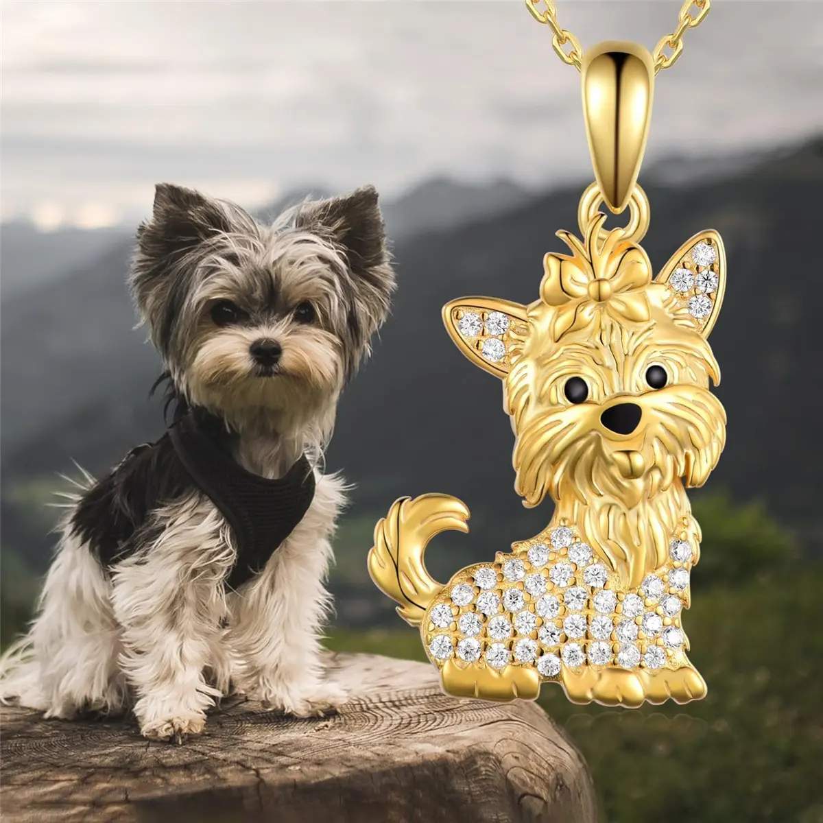 Adorable Yorkie Puppy Charm Necklace - Delicate Golden Yorkie Dog Pendant with Alloy Chain, Cute Pet Lover Jewelry Gift for Women, Dainty Animal-themed Accessories
