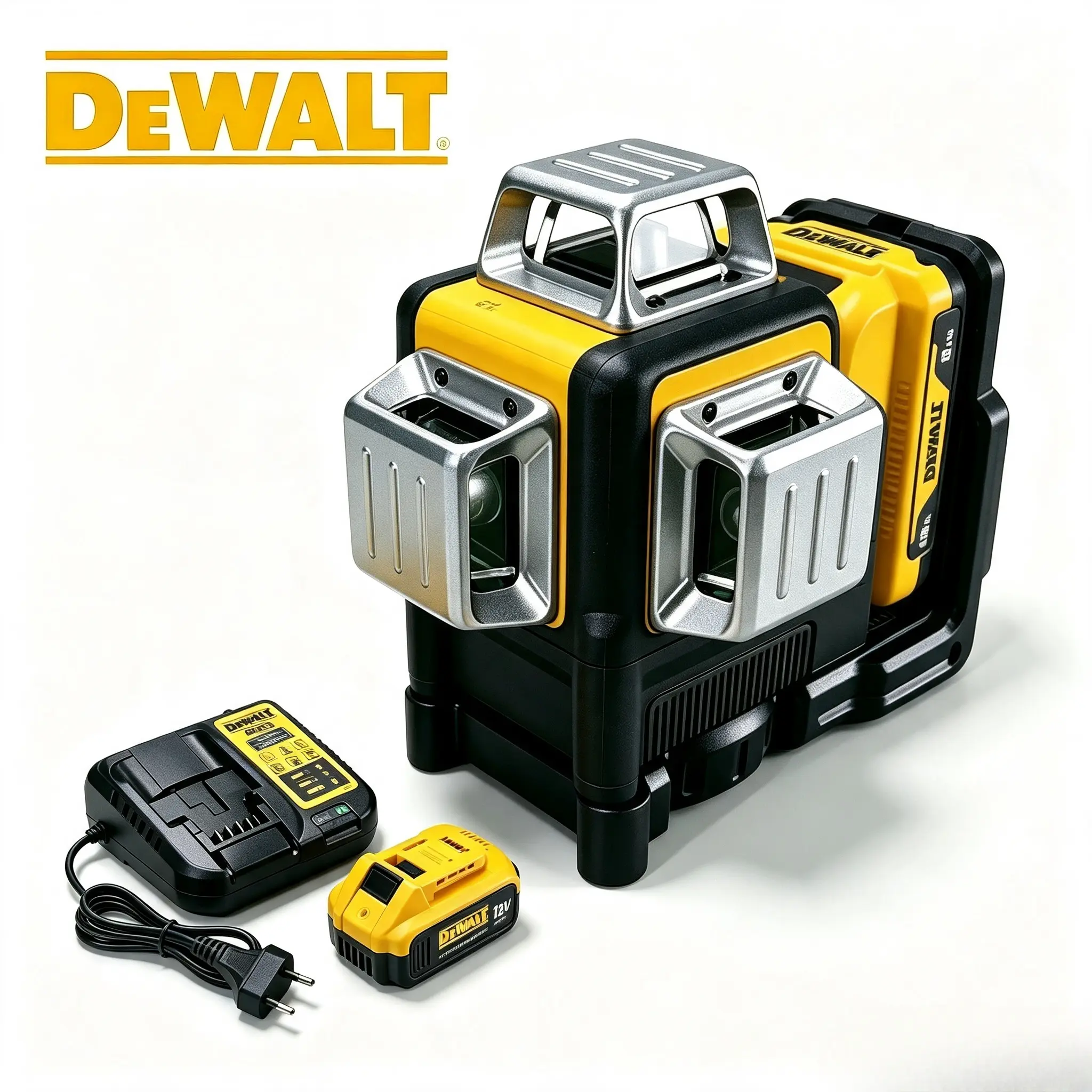 DeWALT 3D 12-Line 360° Green Laser Level - 532nm Wavelength, ±2mm/10m Accuracy, ±3° Self-Leveling, IP54 Rated, 20m Working Diameter, Sharp LD515 Laser, LED, Arrow, Magnetic, Portable, Sound Decibel, Ceiling Grids & Wall Framing Alignment Tool