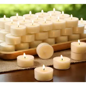Soy Wax Tealight Candles 50Packs, 4 Hour Long Burning, Unscented White Smokeless Non-Toxic Paraffin-Free Clear Acrylic Cup Tea Lights for Weddings Home Emergencies Dinner