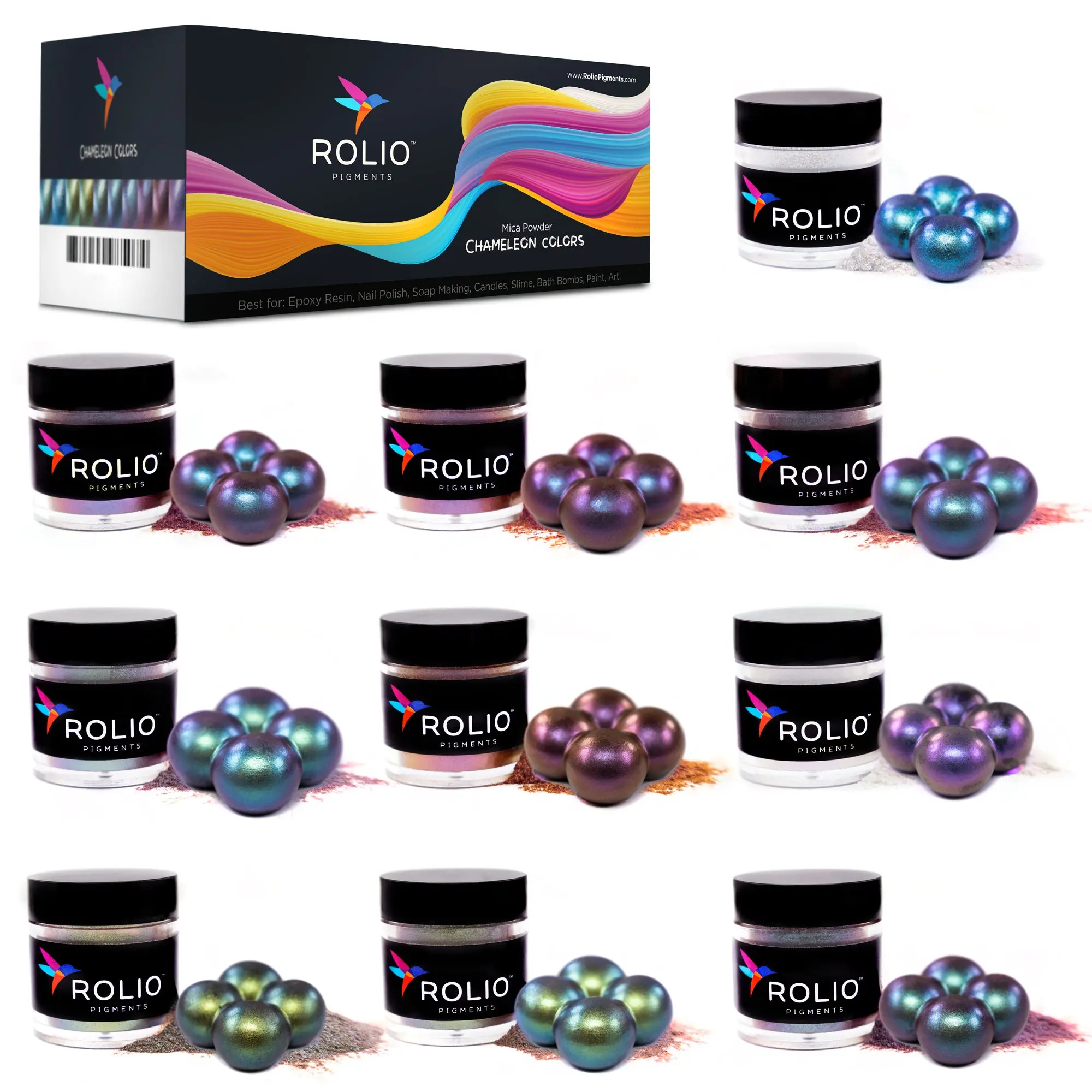Chameleon Mica Powder - 10 Color Shift Powder Pigment