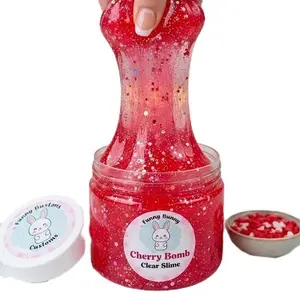 8oz  Cherry Bomb - Scented Clear Slime with Glitter - for Stress Relief and Play