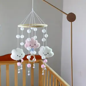 Cotton Cloud Hair Ball Bell Wind Chime,Cute Bell Hanging Ornament For Children's Room Wall Bed Decoration Pendant