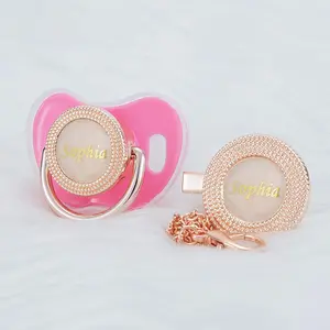 MIYOCAR Customized Bling Baby Pacifier & Clip Set with Name – Personalized Gold & Silver Binky for Newborns baby binky gold dummy bling pacifier