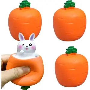 3 PCS Easter Squeeze Toys Carrot Rabbit Fidget Toys Bunny Stress Relief Sensory Toys for Autistic Children Adult Anxiety ADHD Birthday Easter Party Favors