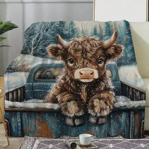 New Multi-Purpose Flannel Blanket Calf Cedar Pattern Winter Warm Soft Blanket Suitable Sofa Bed Car Office Camping All-Season Gift