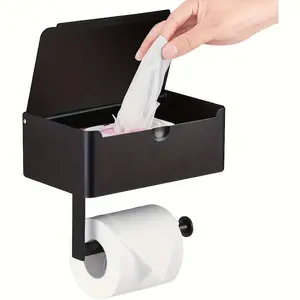 Stainless Steel Toilet Paper Holder with Shelf and Tissue Dispenser, Matte, Wall-Mounted Design, Upgrade Your Bathroom Storage Solution