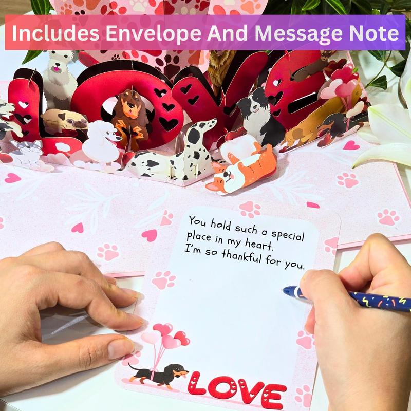 Pop Up Valentines Card, 3D Dogs Popup Valentines Day Card For Wife, Husband, Him, Her, Girlfriend, Boyfriend, Adults Kids| 6x8 in Dog Valentine Pop Up Cards With Envelope