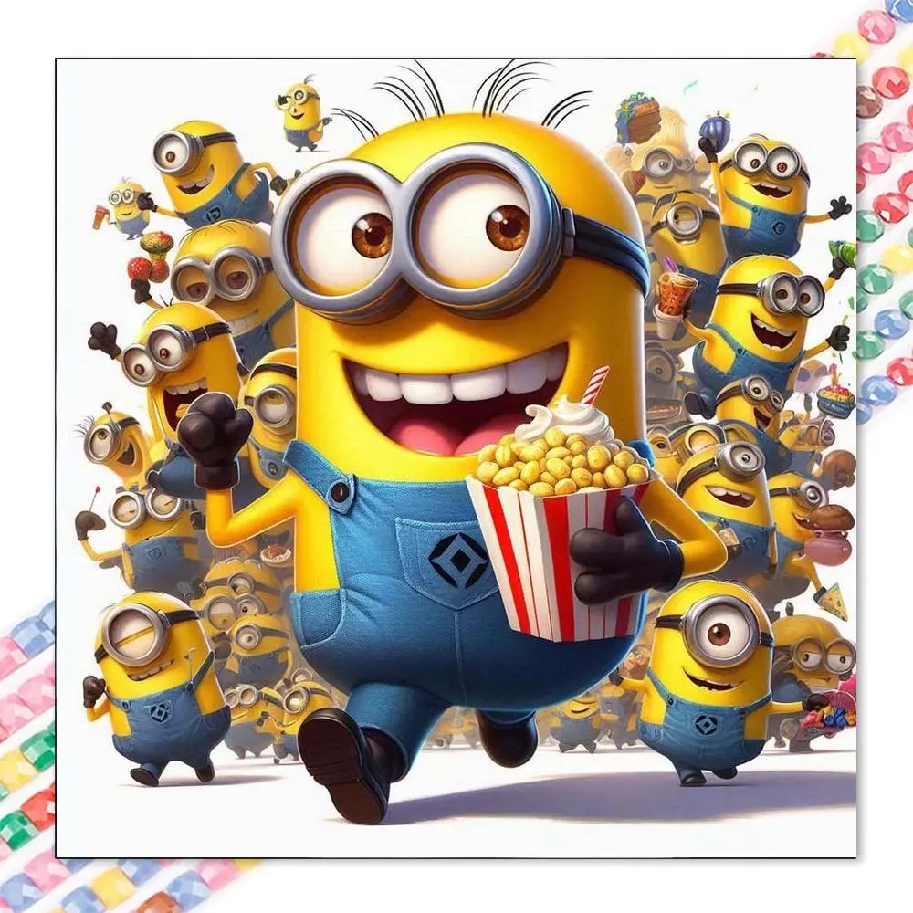 1 DIY diamond painting kit, 5D diamond art kit, DIY decoration, Minions, popcorn, laughter diamond painting kit with all-round diamonds, mosaic, diamond art, DIY art home decoration, suitable for Christmas.