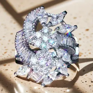 Premium Synthetic Zirconia Flower Ring - Stylish & Unique Bridal Engagement Ring, Anniversary & Birthstone Jewelry, Daily Wear Gift (for Wife/Lover/Mother/Friends)