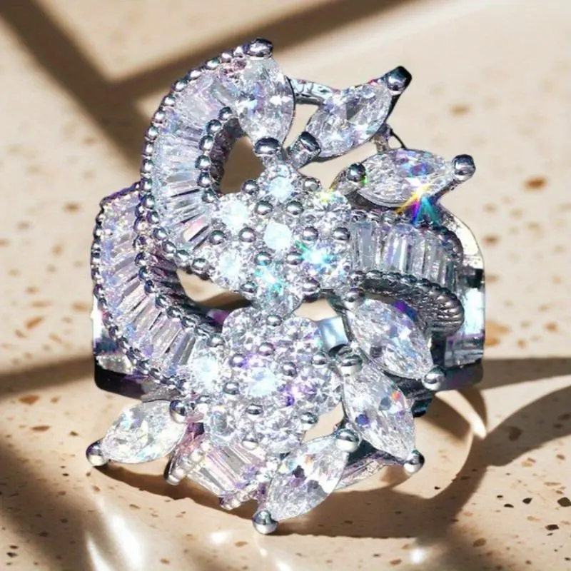 Premium Synthetic Zirconia Flower Ring - Stylish & Unique Bridal Engagement Ring, Anniversary & Birthstone Jewelry, Daily Wear Gift (for Wife/Lover/Mother/Friends)