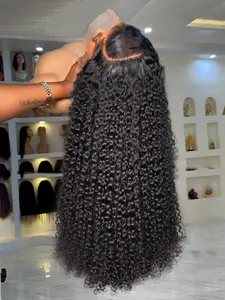30 Inch Deep Wave Lace Front Wigs Human Hair 200 Density Jerry Curly 13x4 HD Lace Frontal Wigs Blended Hair Pre Plucked Deep Curly Glueless Wigs For Women Natural Black