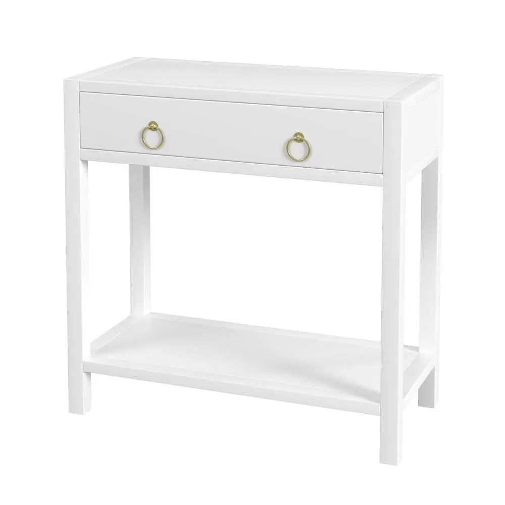 Wide White Nightstand with Drawer – 30 Inch Wood Nightstand for Bedroom
