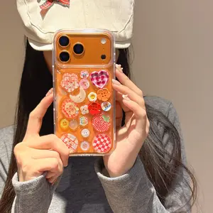Cute Cartoon Strawberry Flower Button Transparent Phone Case, Anti-drop Shockproof Clear Protective Shell for iPhone 13 14 Pro 15 Pro Max 16 17 Pro Max