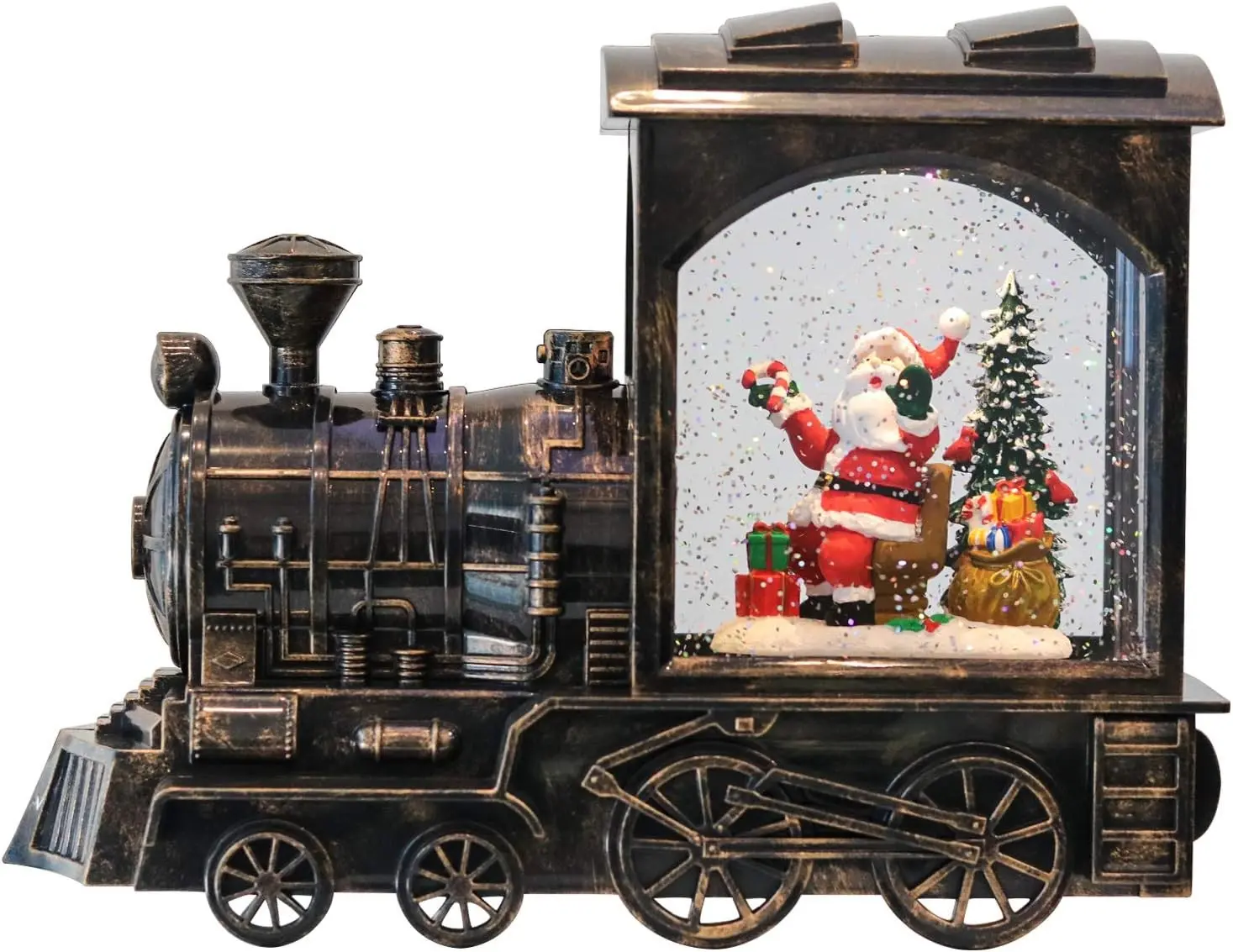 Christmas Musical Snow Globe Lantern Battery Operated with 6 Hour Timer, Santa Lighted Snow Globe Train Spinning Water Swirling Glitter Christmas Decoration Gifts(10.6 x 4.3 x 8.3 Inches) | Battery Operated USB Powered, USB Included Lighted Lamp, Swi