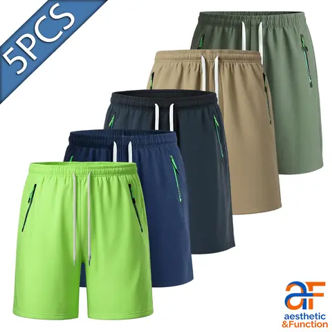 Men's Athletic Shorts Gym Workout Activewear Bottoms Drawstring Elastic Waistband Zipper Pockets Running Training Sports Wear Outdoor Fitness Casual Performance Short Mens Daily Exercise Pack Summer Contrast Trim Track Shorts Crossfit Lounge Gear 5-Colors