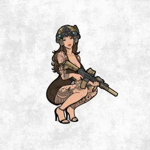 Tactical Pin-Up Operator Girl Sticker – Tattooed Warrior Aesthetic