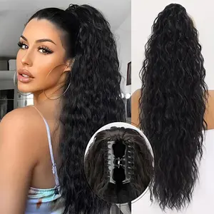 30 Inch     Curly Wave   Claw     Clip Ponytail Extensions  for   black   Women Long Water Wave       clip in   Ponytail   hair extensions  Natural Looking Synthetic Black Fluffy Curly Ponytail Hairpiece for Daily Party Use