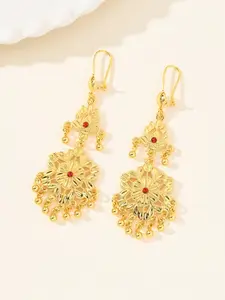 Elegant 24k Flower Fringe Earrings, Bridal Drop Earrings, Bohemian Ethnic Style, Perfect for Wedding Brides, Stunning Bridal Jewelry Accessories