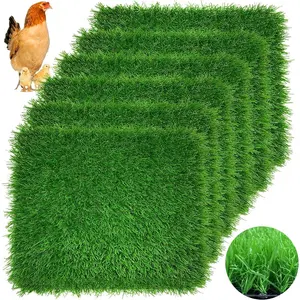 6 Pack 12"x12"x1.2" Chicken Nesting Pads for Laying Eggs, Washable Artificial Spring Grass Carpet Synthetic Turf Mat Nest Box Bedding for Chicken Coop