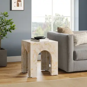 Valen Square Indoor - Outdoor Patio Arched Concrete Side Table in Honey Onyx