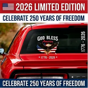 USA 250th Anniversary Car Decal 1776-2026, God Bless America Sticker with Bald Eagle, Cross & Flag, Waterproof Vinyl for Trucks, RVs, Laptops, 3 Sizes (6"/8"/12"), 2026 Sestercentennial Commemorative Veteran Gift, Patriotic Window Sticker