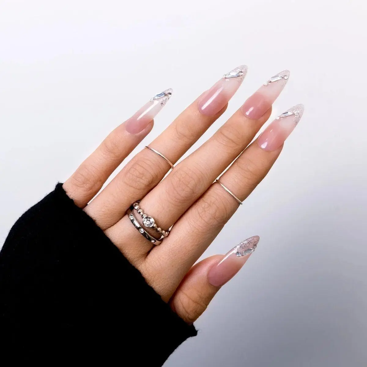Siyou Luxy Peach Bloom Long Almond Press On Nails - Dainty, Cute, Elegant Luxy Peach Pink Glossy Finish, Chip Proof Reusable False Nails with At-Home Convenience