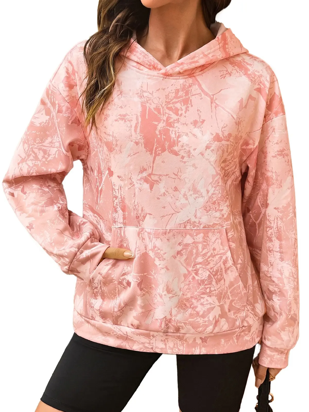 Dokotoo Hoodies for Women Long Sleeve Maple Leaf Fleece Camo Hoodie Oversized Camouflage Casual Sweatshirt Hooded Tops