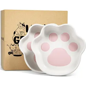 Ceramic Cat Food Bowl – 8oz Shallow Dish for Whisker Relief, Paw Shaped