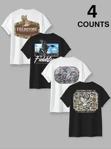 Trendy Round Neck Short Sleeve Set of 4, Comfortable Breathable Design, Perfect for Summer Casual Wear, Sportswear Essentials, Athletic Fashion Activewear
