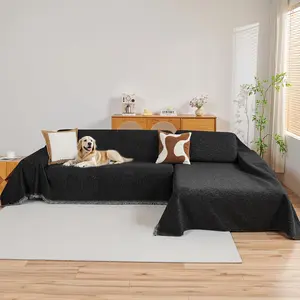 Couch Cover for Sectional Sofa, 2 count Chenille Couch Covers for L Shape Sofa Cover, Furniture Protector for Pets, , Sofa Slipcover for 2-3 Cushion Couch (71"x102"+71"x118", Black)