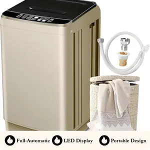 Full-Automatic Washing Machine Top Load Portable Compact Laundry Washer Spin with Drain Pump,10 programs 8 Water Level Selections with LED Display 17.6 Lbs Capacity