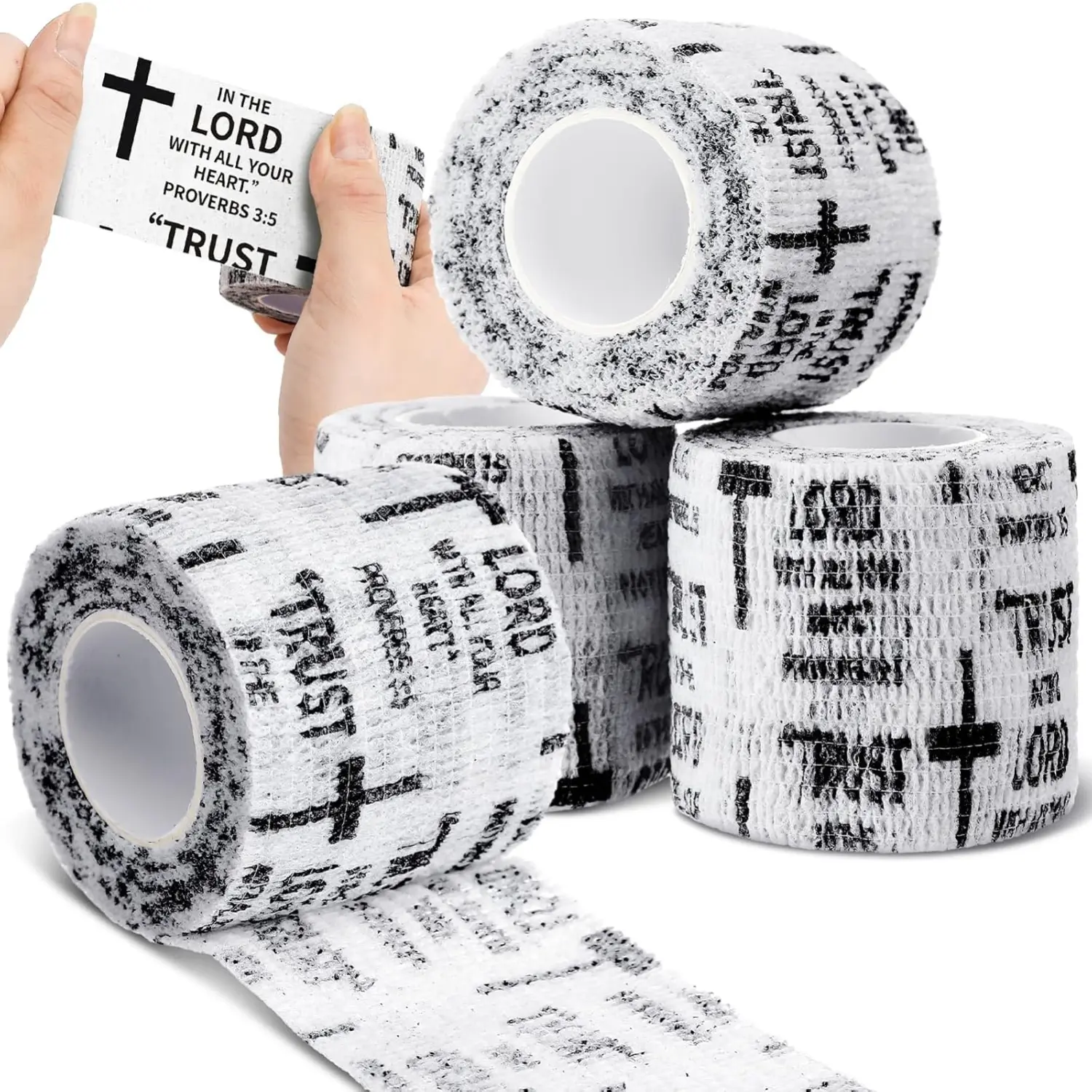 4 Pack Christian Athletic Tape Self Adhesive Cross Sports Wrap 2 Inch x 14.8 FT Stretch Tape for Training