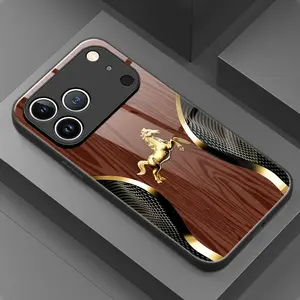 Business-Style Wood Grain Protective Casing for iPhone 11-17 Plus Pro Max, Tech Accessories with Gold Lines, Gold Horse Pattern, Phone Accessory Protector