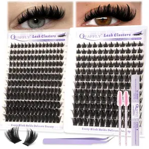QUAFFLY Lash Clusters Kit 120+150D 324Pcs D Curl Volume & Manga Eyelash Clusters Kit 10-18MM DIY Thick Lash Extensions Kit With Lash Bond&Seal Tweezers Brush*2 for Beginners