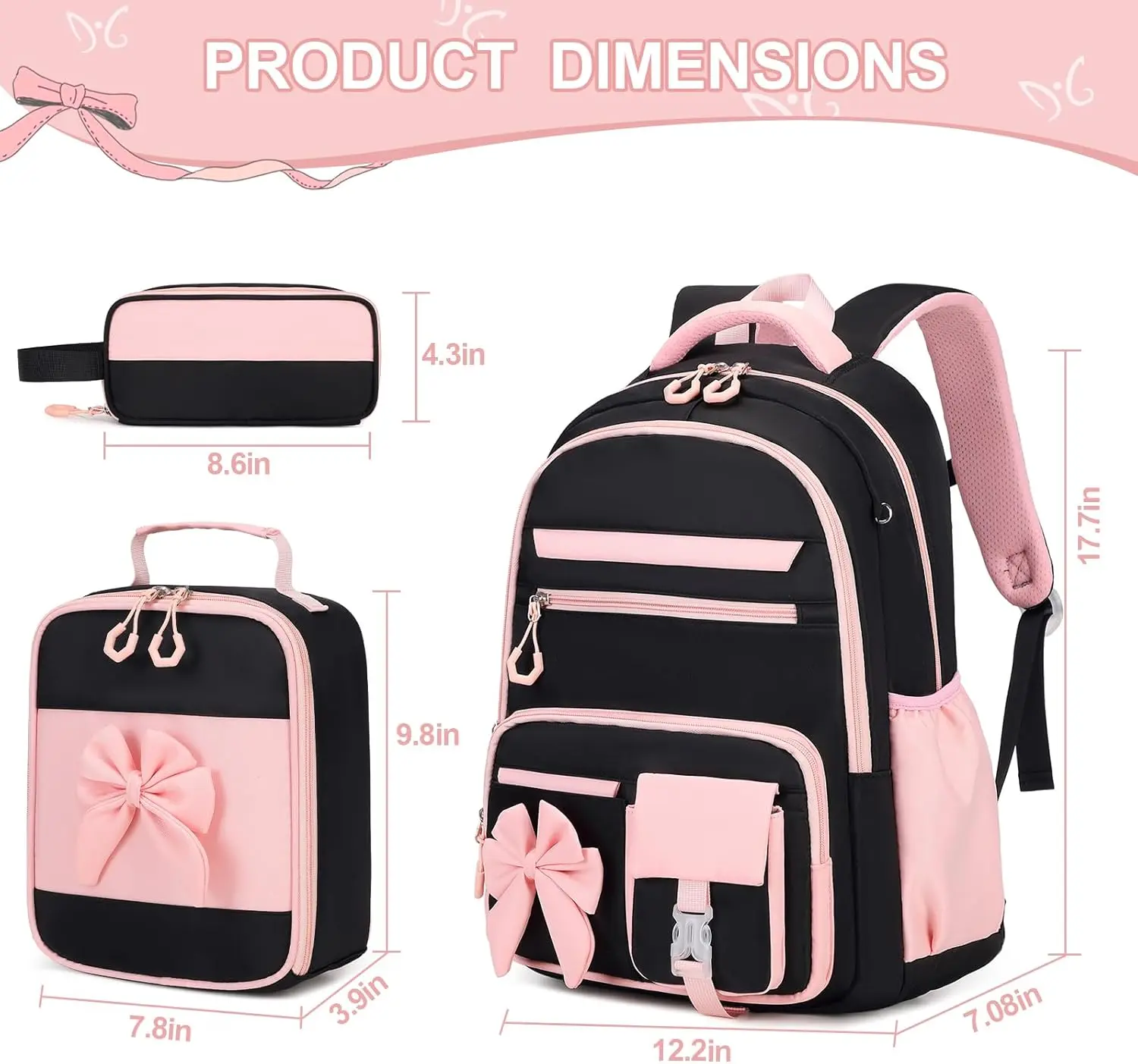 SIMILOVE Plain 3-Piece Kids Backpack Set - Book Bags for School, Insulated Lunch Bags, 14oz Water Bottle, Pencil Pouch, Waterproof Supplies, Back to School & Birthday Gift