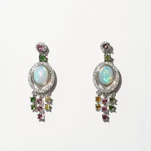 925 Sterling Silver Opal Tassel Fairy Earrings