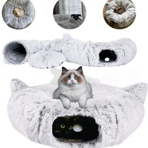 Marley & Bailee Cat Tunnel - Fluffy Plush Donut Shape with Crinkling Ears & Dangling Ball Toy for Cats Dogs Rabbits Ferrets