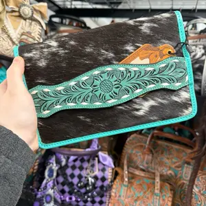 Genuine cowhide & leather clutch/wallet- Turquoise