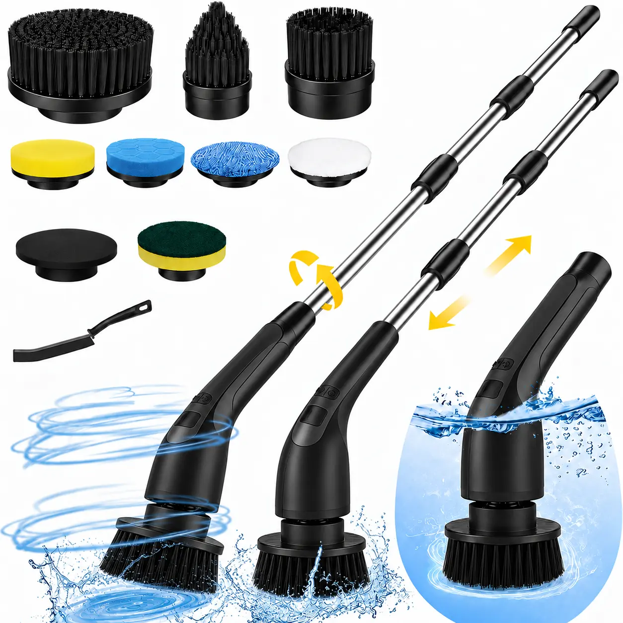 9-in-1 Electric Spin Scrubber with 8 Interchangeable Brush Heads, 2 Speeds, LED Display & Extendable Handle for Bathroom & Floor Cleaning Spinner electric spin scrubbers