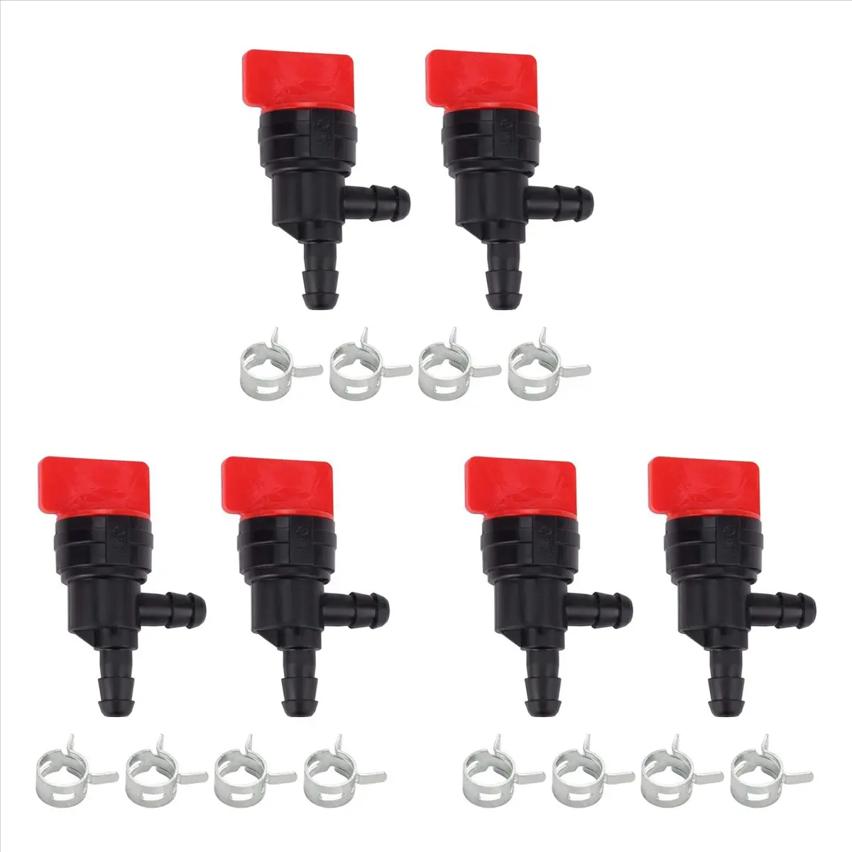 6PCS 1/4 in 90-Degree Fuel Shut Off Valve (ABS+Metal, Black & Red) - Auto Replacement Part for Briggs & Stratton 698181, 494539, 697944; Replaces Tecumseh 35857 (Fits 1/4" Line)