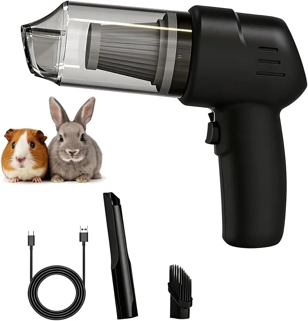 Handheld Vacuum Cleaner for Pet Cage, Rabbit Poop Vacuum, Lightweight Cleanup for Hamster Chinchilla Reptile Bird, Black