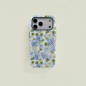 Blue Hydrangea Girly Aesthetic Summer Spring Flowers Fashion Cute 2 in 1 Phone Case with Durable, Shock Absorbing and Stylish Design. Compatible with Iphone 11 12 13 14 15 16 Plus 17 Promax, Series A creatively designed new phone case, MFL72FL