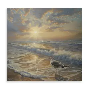 360 Stand Square Seagull Print Beach Theme Tablecloth - 58x58 in, Weatherproof Indoor/Outdoor Furniture Table Decor Accessory, Modern Resort-Style Tablecloths