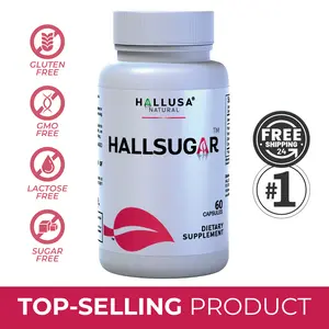 HALLUSA NATURAL HALLSUGAR 60 Capsules Organic Yacon Root Powder Sugar-Free Dietary Supplement for Blood Sugar Control Gluten-Free GMO-Free US Made - Edible